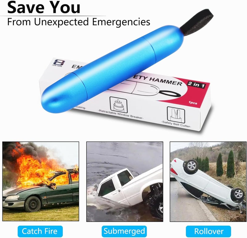 Zenhon Car Safety Hammer Window Breaker and Seat Belt Cutter, Multi-Function Car Emergency Escape Tool Life-Saving Emergency Artifact One Second Broken Window (Blue) - Image 4